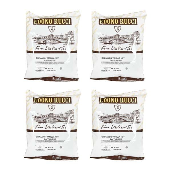  Edono Rucci Cinnamon Vanilla Nut Powdered Cappuccino Mix, 4 Bags( 2 Lbs Each)