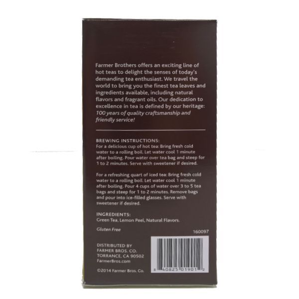  Farmer Brothers Premium: Green Tea With Lemon, 2/25 Ct Tea Boxes