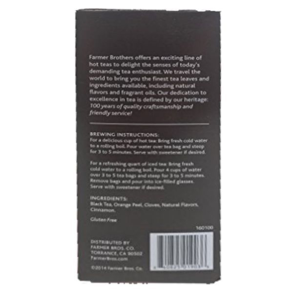 Farmer Brothers Premium: Orange Spice Hot Tea, 1/25 Ct Tea Box
