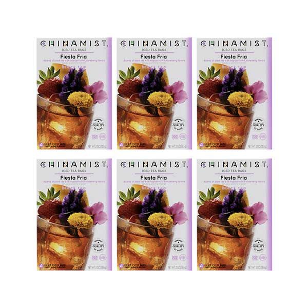  China Mist Naturally Flavored Fiesta Fria Iced Tea Bags, 4-Count Box, 6-Pack (Each Bag Yields 1/2 Gallon)