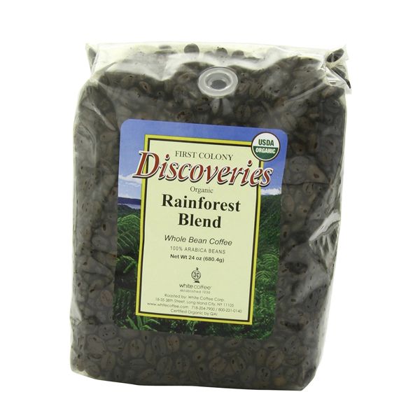  First Colony Organic Whole Bean Coffee, Rainforest Blend, Fair Trade, Medium Roast, 24 Oz Bag