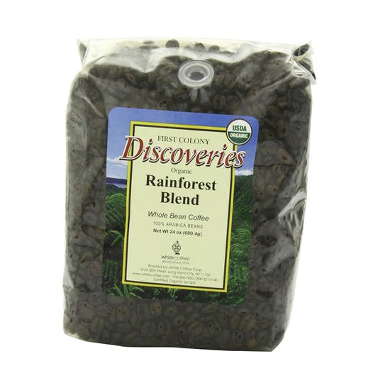  First Colony Organic Whole Bean Coffee, Rainforest Blend, Fair Trade, Medium Roast, 24 Oz Bag