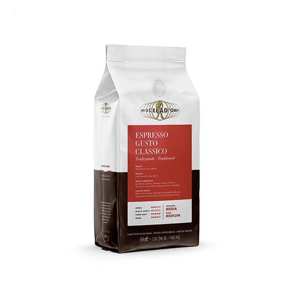  Miscela D'Oro Espresso Gusto Classico – Italian Medium Roast Whole Bean Coffee, 1.1 Lb (500g)