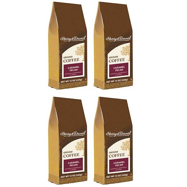  Harry & David Caramel Pecan Ground Coffee, 4 Bags (12 Oz Each)