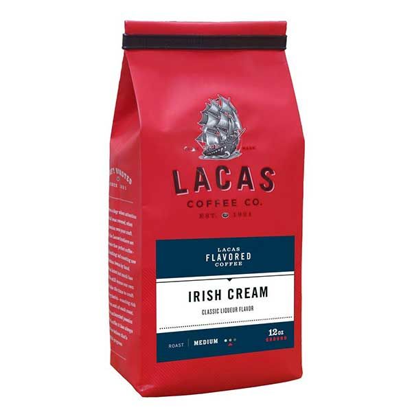  Lacas Coffee Company, Irish Cream, Medium Fine Ground Coffee, 6/12oz Bags