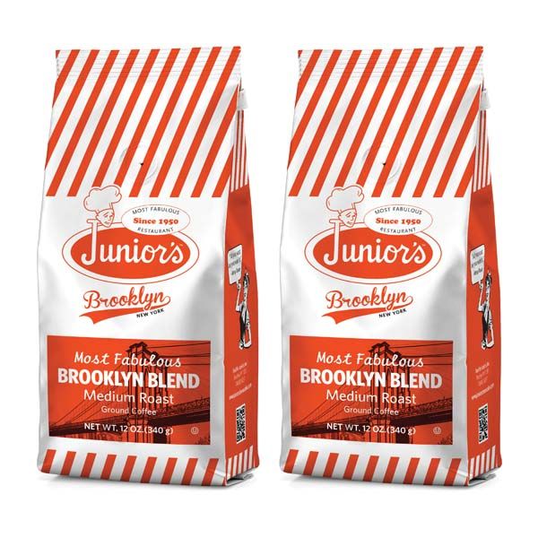  Junior's Most Fabulous Brooklyn Blend, Medium Roast Ground Coffee, 2/12 Oz Bags 