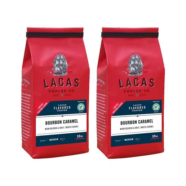  Lacas Coffee Company, Bourbon Caramel, Medium Fine Ground Coffee, 2/12oz Bags
