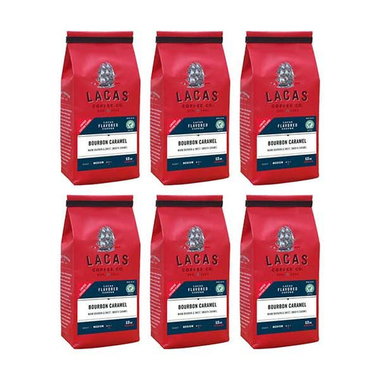  Lacas Coffee Company, Bourbon Caramel, Medium Fine Ground Coffee, 6/12oz Bags