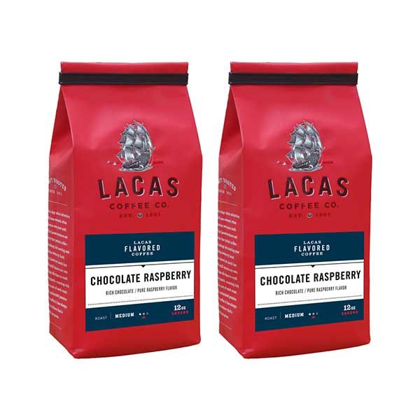 Lacas Coffee Company, Chocolate Raspberry, Medium Fine Ground Coffee, 2/12oz Bags