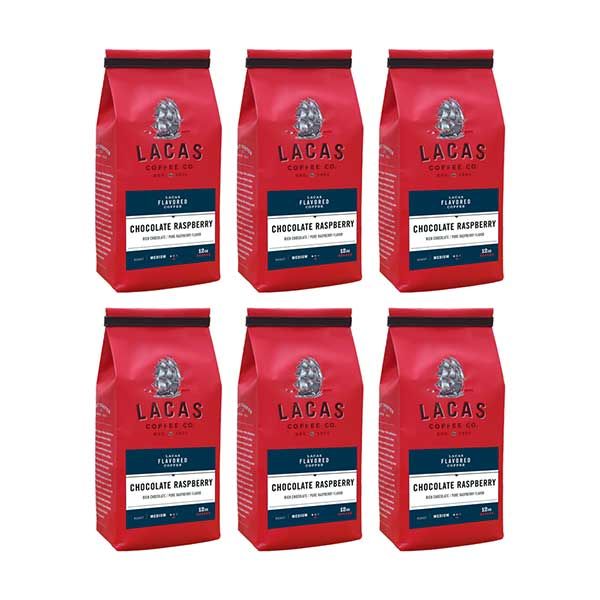  Lacas Coffee Company, Chocolate Raspberry, Medium Fine Ground Coffee, 6/12oz Bags