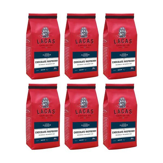  Lacas Coffee Company, Chocolate Raspberry, Medium Fine Ground Coffee, 6/12oz Bags