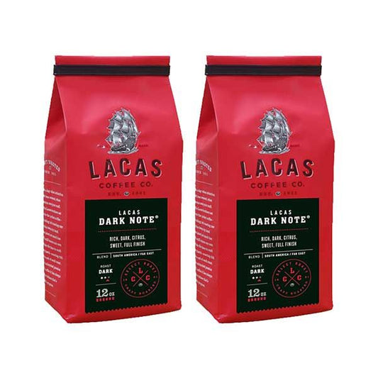  Lacas Coffee Company, Dark Note, Medium Fine Ground Coffee, 2/12oz Bags