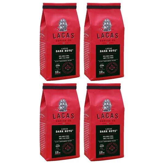  Lacas Coffee Company, Dark Note, Medium Fine Ground Coffee, 4/12oz Bags