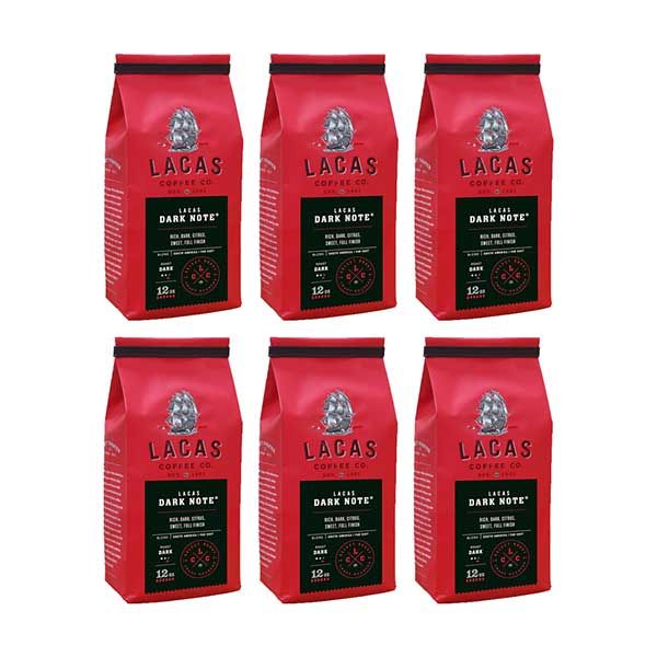  Lacas Coffee Company, Dark Note, Medium Fine Ground Coffee, 6/12oz Bags