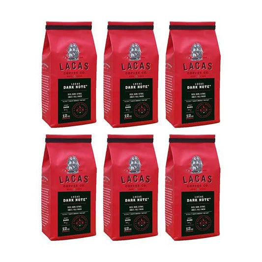  Lacas Coffee Company, Dark Note, Medium Fine Ground Coffee, 6/12oz Bags