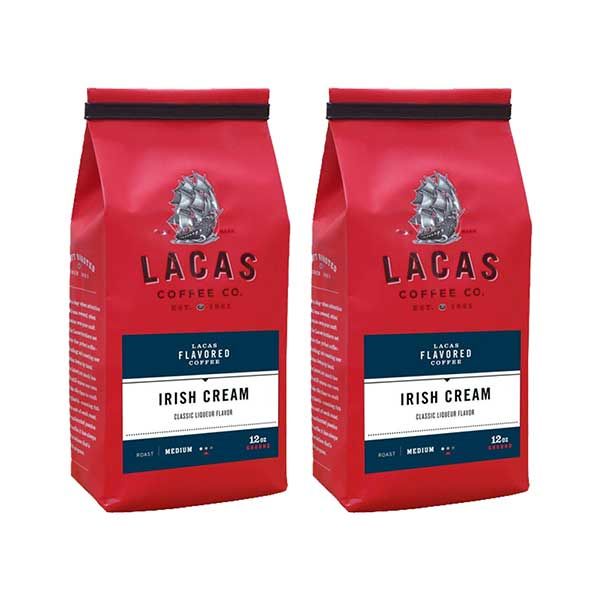 Lacas Coffee Company, Irish Cream, Medium Fine Ground Coffee, 2/12oz Bags