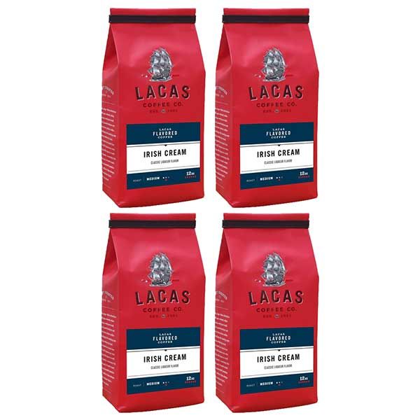  Lacas Coffee Company, Irish Cream, Medium Fine Ground Coffee, 4/12oz Bags