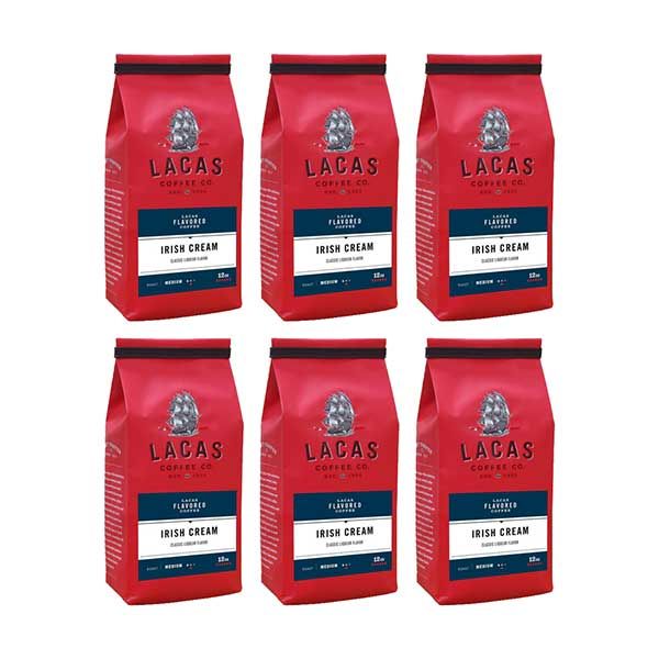  Lacas Coffee Company, Irish Cream, Medium Fine Ground Coffee, 6/12oz Bags