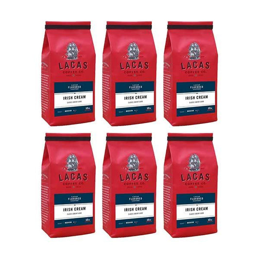  Lacas Coffee Company, Irish Cream, Medium Fine Ground Coffee, 6/12oz Bags