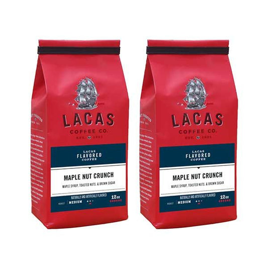  Lacas Coffee Company, Maple Nut Crunch, Medium Fine Ground Coffee, 2/12oz Bags