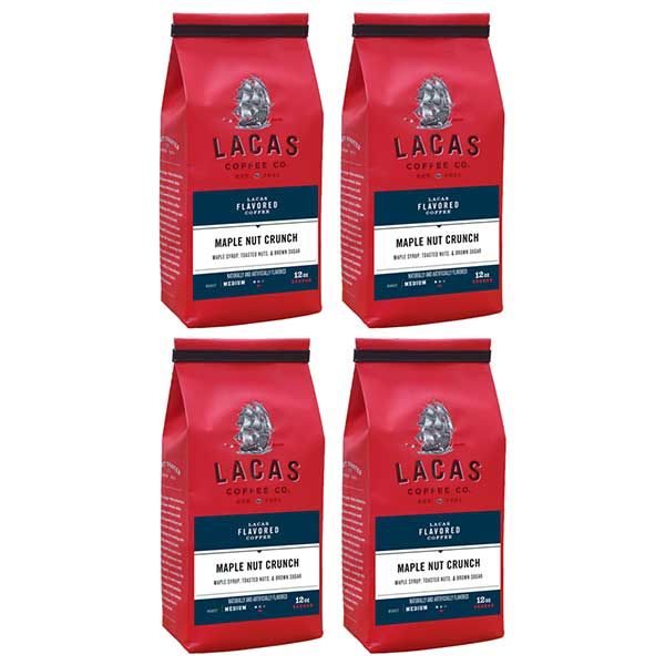 Lacas Coffee Company, Maple Nut Crunch, Medium Fine Ground Coffee, 4/12oz Bags
