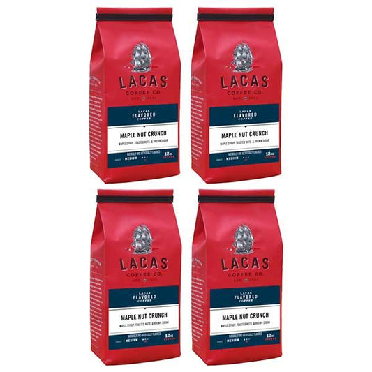  Lacas Coffee Company, Maple Nut Crunch, Medium Fine Ground Coffee, 4/12oz Bags