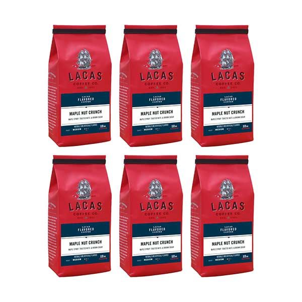  Lacas Coffee Company, Maple Nut Crunch, Medium Fine Ground Coffee, 6/12oz Bags
