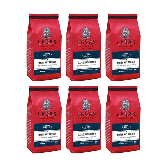  Lacas Coffee Company, Maple Nut Crunch, Medium Fine Ground Coffee, 6/12oz Bags