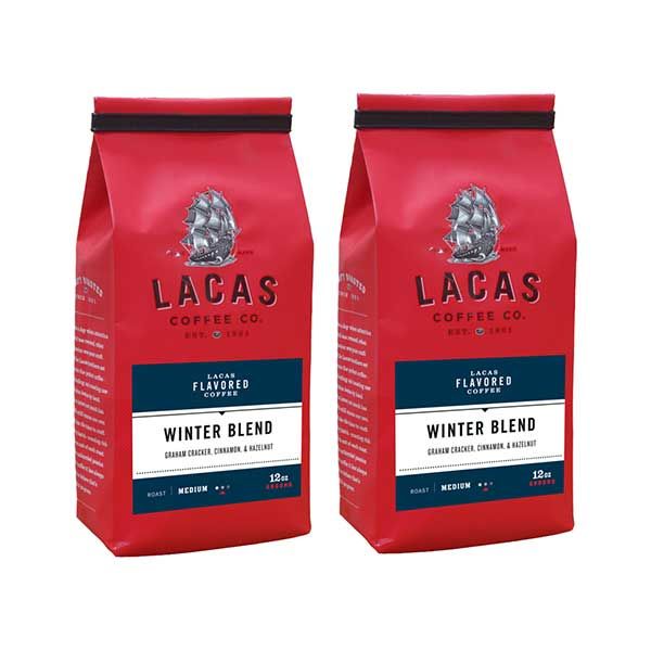  Lacas Coffee Company, Winter Blend, Medium Fine Ground Coffee, 2/12oz Bags