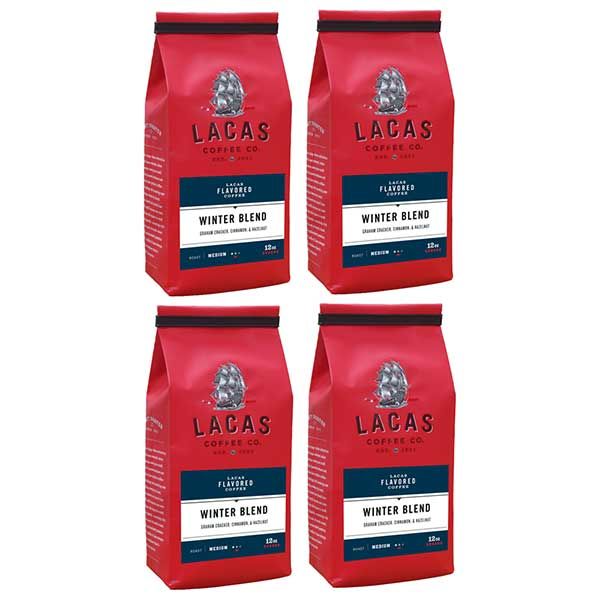  Lacas Coffee Company, Winter Blend, Medium Fine Ground Coffee, 4/12oz Bags