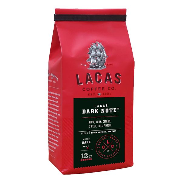  Lacas Coffee Company, Dark Note, Medium Fine Ground Coffee, 2/12oz Bags