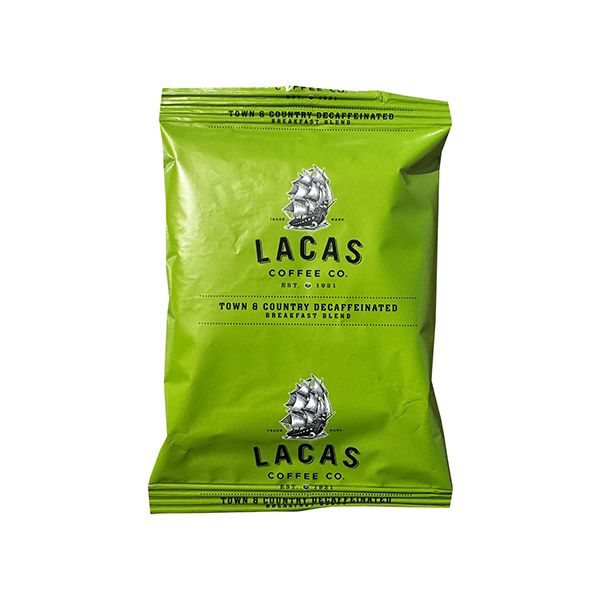  Lacas Coffee Co. Town And Country (Breakfast Blend) Decaf Ground Coffee, 96/2.5oz Brew Packs