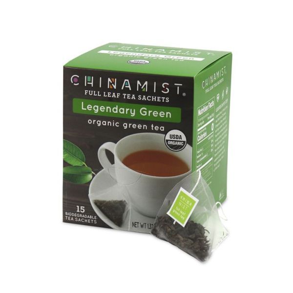  China Mist - Legendary Green Organic Black Full Leaf Tea Sachet, 15 Count Box