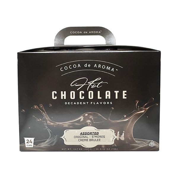  Cocoa De Aroma Hot Chocolate Sampler, 24 Cups – 8 Each Original, S’mores, Crème Brûlée
