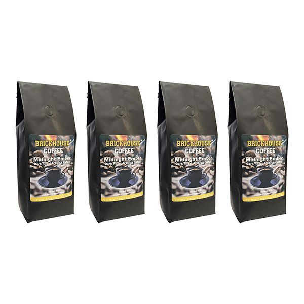  Brickhouse Coffee Midnight Ember Dark Roast, 100% Arabica Ground Coffee, Bold & Smoky Flavor, 4 X 12oz Bags