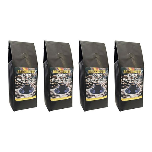  Brickhouse Coffee Midnight Ember Dark Roast, 100% Arabica Ground Coffee, Bold & Smoky Flavor, 4 X 12oz Bags