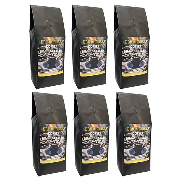  Brickhouse Coffee Midnight Ember Dark Roast, 100% Arabica Ground Coffee, Bold & Smoky Flavor, 6 X 12oz Bags