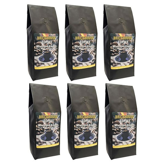  Brickhouse Coffee Midnight Ember Dark Roast, 100% Arabica Ground Coffee, Bold & Smoky Flavor, 6 X 12oz Bags