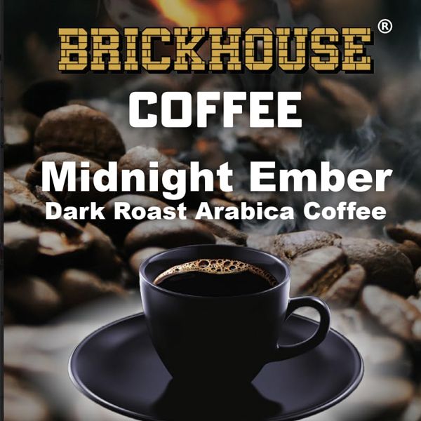  Brickhouse Coffee Midnight Ember Dark Roast, 100% Arabica Ground Coffee, Bold & Smoky Flavor, 12oz Bag