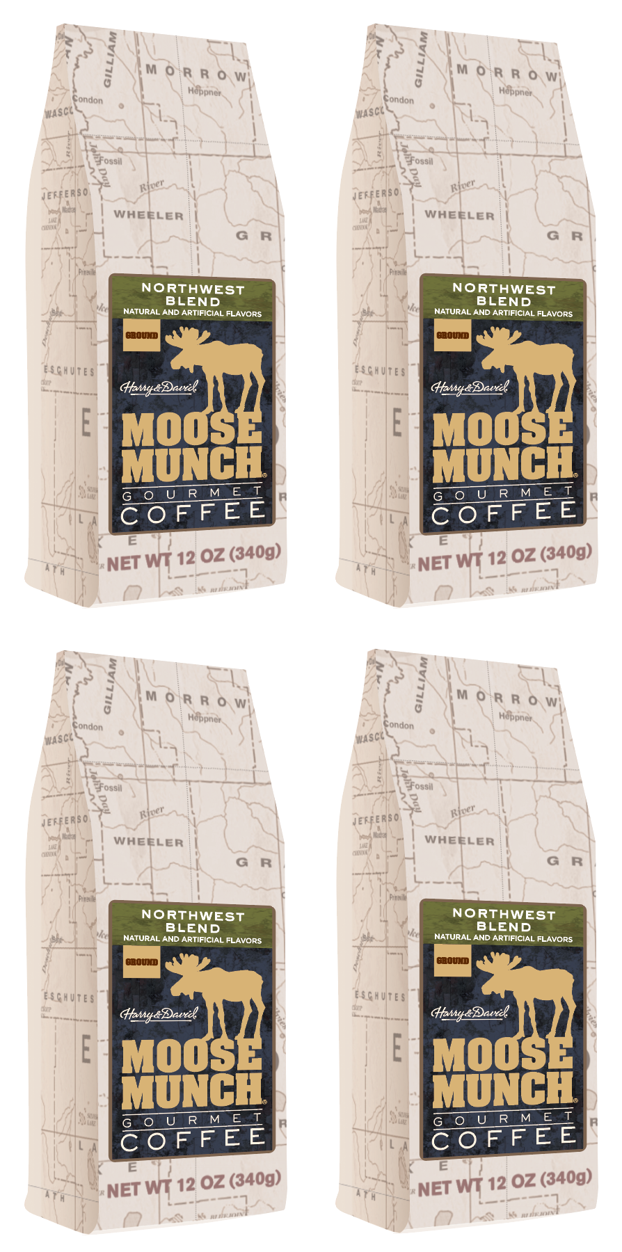  Harry & David Northwest Blend Moose Munch Ground Coffee - 4 Bags (12 Oz Each)