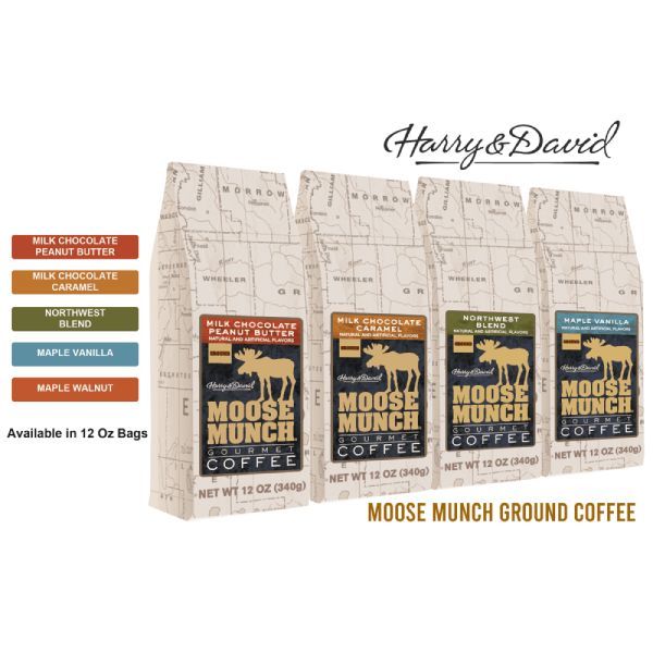  Harry & David Moose Munch Milk Chocolate Peanut Butter Ground Gourmet Coffee 4 Bags