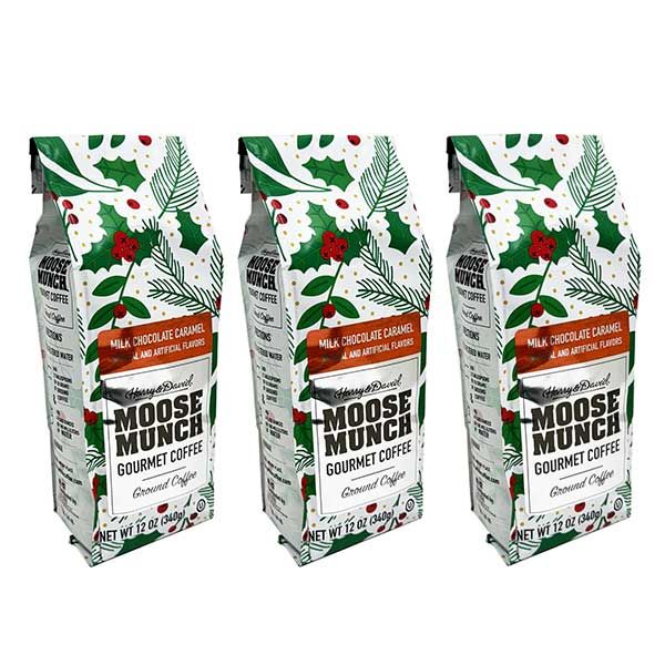  Moose Munch Milk Chocolate Caramel Coffee, Limited Edition Holiday Bags, 3x12oz