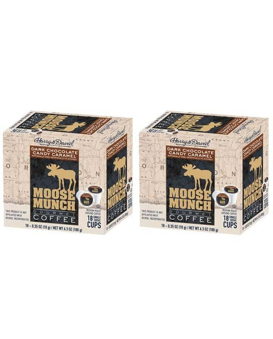  Moose Munch Single Serve Coffee By Harry & David, Dark Chocolate Candy Caramel, 2/18 Count