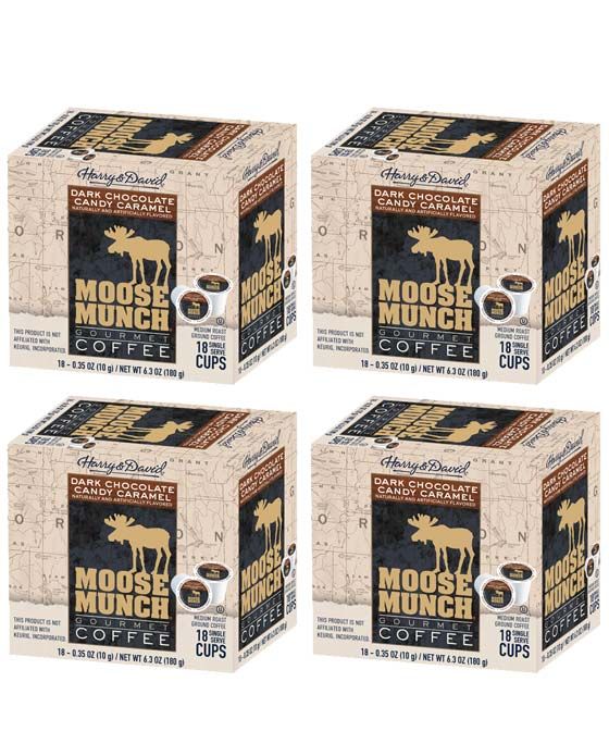  Moose Munch Single Serve Coffee By Harry & David, Dark Chocolate Candy Caramel, 4/18 Count