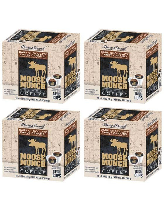 Moose Munch Single Serve Coffee By Harry & David, Dark Chocolate Candy Caramel, 4/18 Count