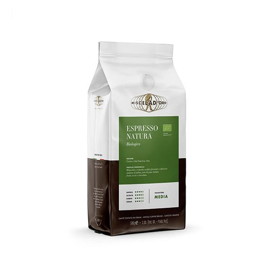  Miscela D'Oro Natura Organic Espresso Beans – Italian Medium Roast Whole Bean Coffee, 1.1 Lb (500g)