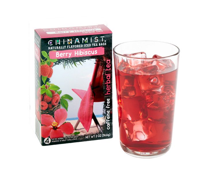 China Mist Naturally Flavored Berry Hibiscus Iced Tea Bags, 4-Count Box, Each Bag Yields 1/2 Gallon