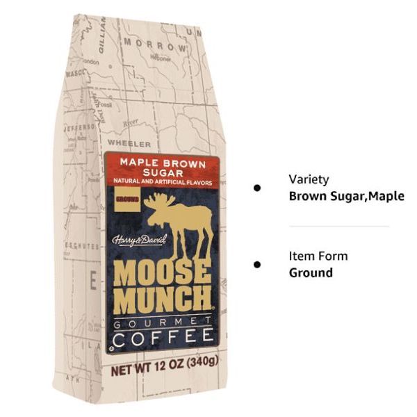  Moose Munch By Harry & David, Maple Brown Sugar Ground Coffee, 6/12 Oz Bags