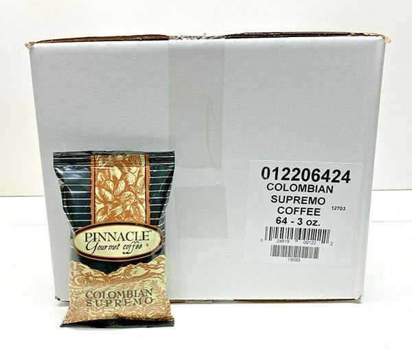  Pinnacle Ground Coffee, Colombian Supremo, 64/3oz Pre-Portioned Packets