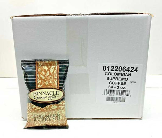  Pinnacle Ground Coffee, Colombian Supremo, 64/3oz Pre-Portioned Packets